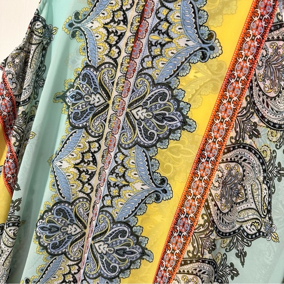 Roz & Ali Yellow Aqua Paisley sleeveless blouse handkerchief layered L tank top - Picture 4 of 7